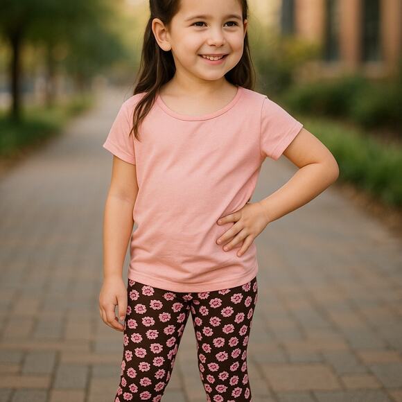 kit + lili Girls Leggings Size 2 Years Brown Pink Flower Print NEW - Picture 1 of 9